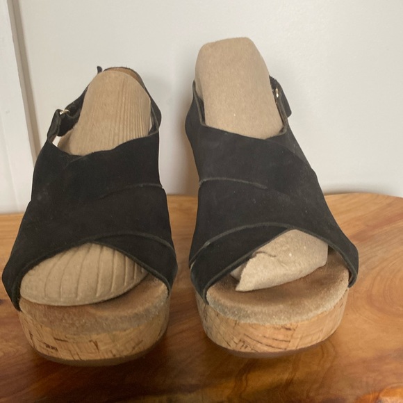 Clarks Shoes - Clarks Artisan Black Suede Sandals Cork Wedge